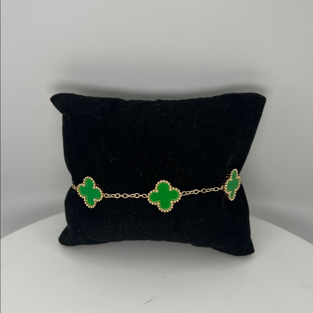 201. 14k Gold Plated Green Clover Bracelet 7” - 9”